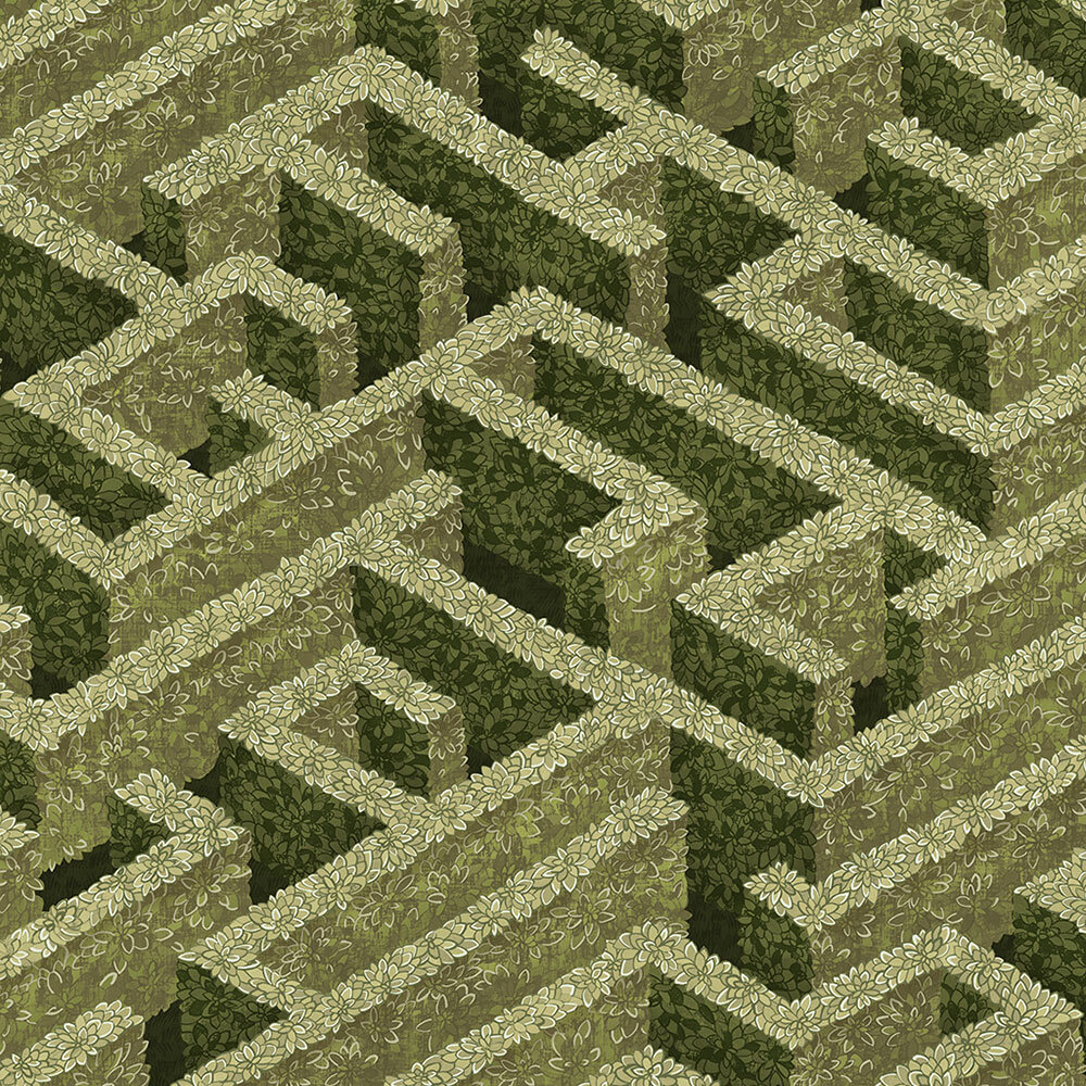 Labyrinth Wallpaper - Olive - by Josephine Munsey