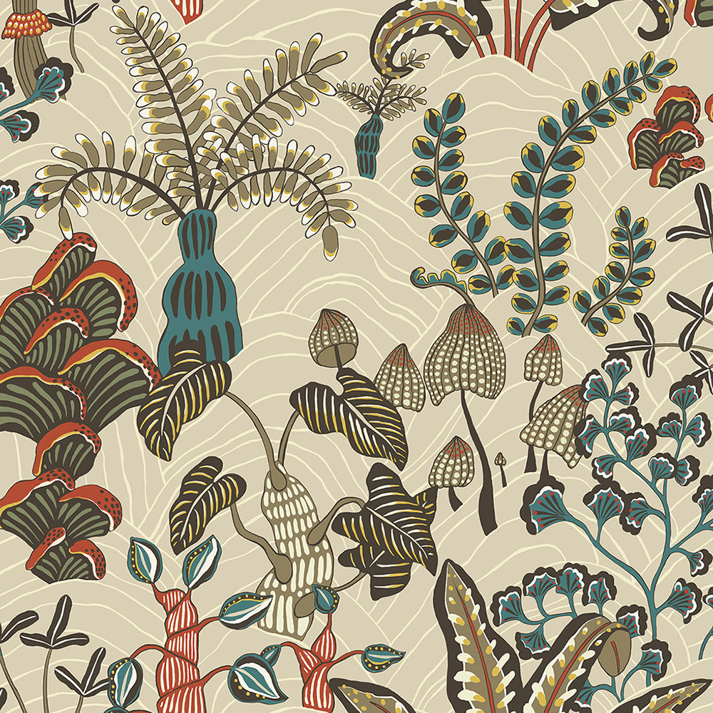 Woodland Floor Wallpaper - Stone and Teal - by Josephine Munsey