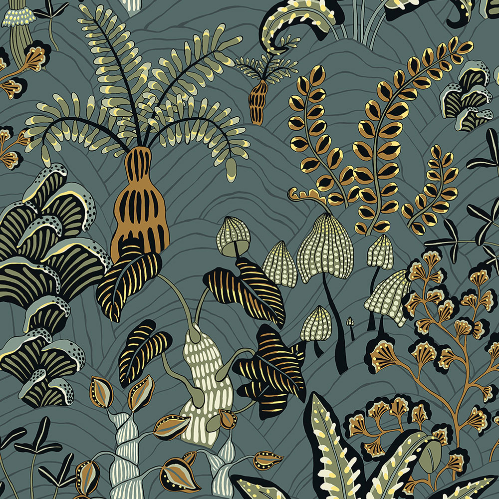 Woodland Floor Wallpaper - Petrol and Sage - by Josephine Munsey