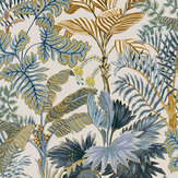 Palm Grove Wallpaper - Ecru and Blue - by Josephine Munsey. Click for more details and a description.