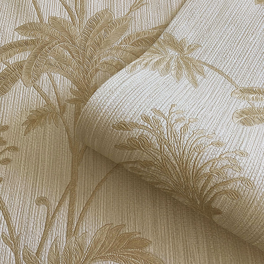 Grasscloth Wallpaper - Cream/Gold Leaf - by Albany
