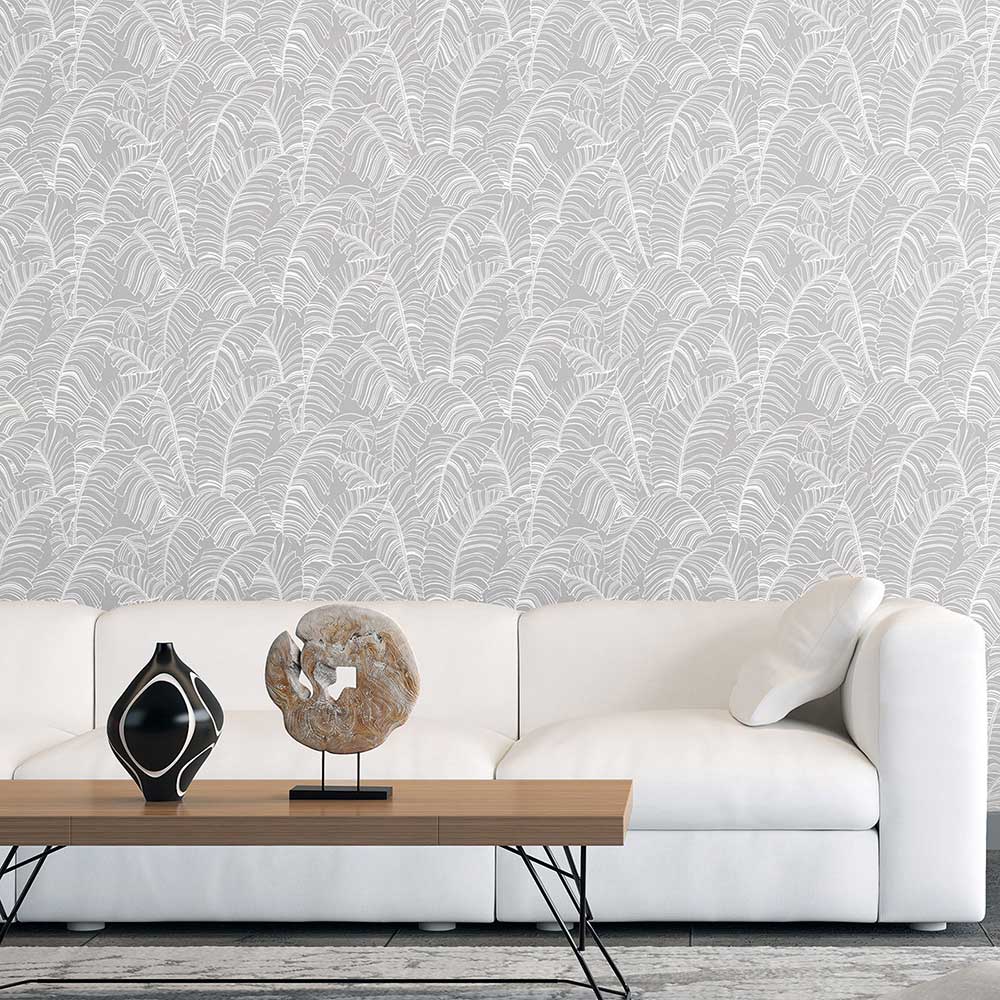 Broadleaf Wallpaper - Light Grey - by Galerie