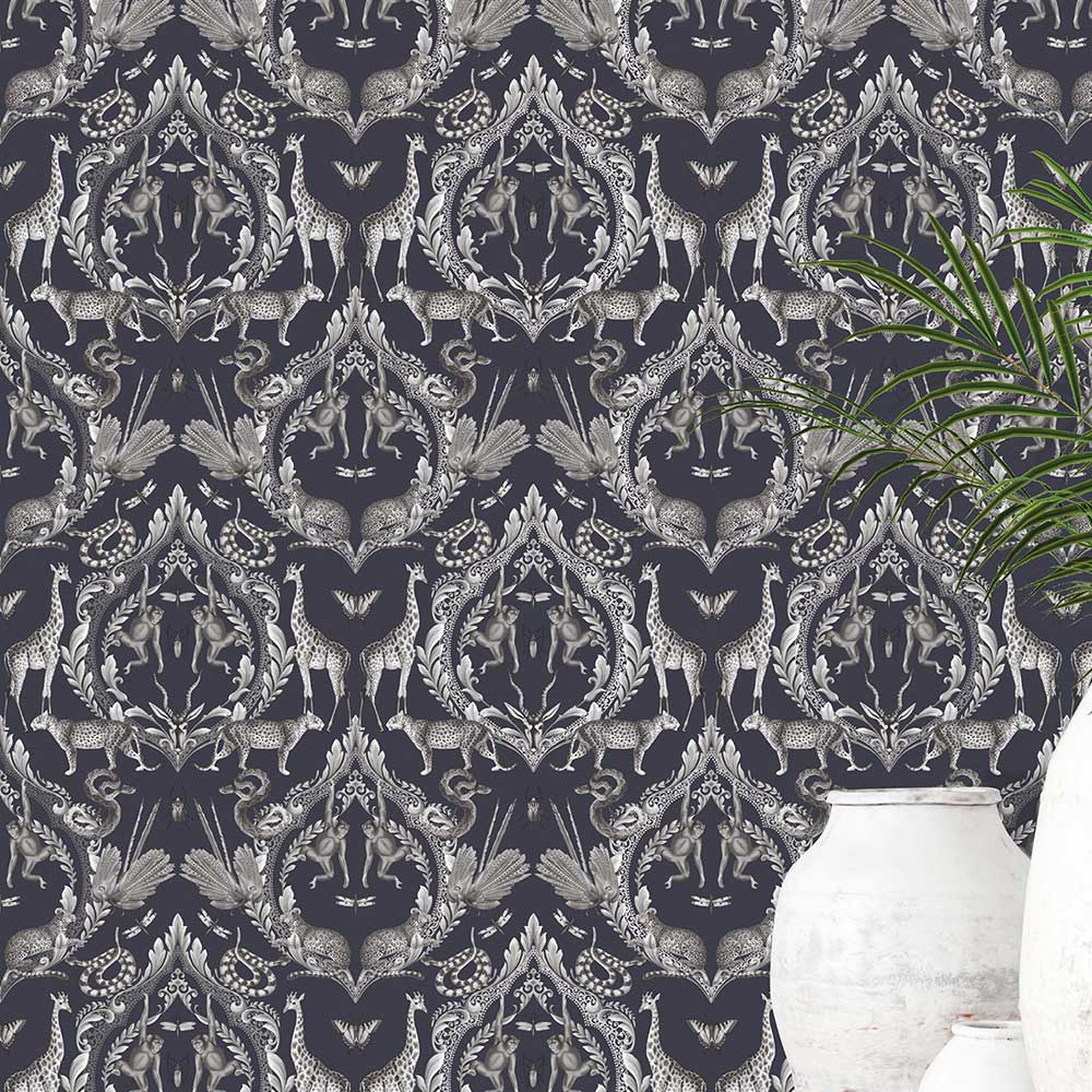 Menagerie Wallpaper - Navy - by Galerie