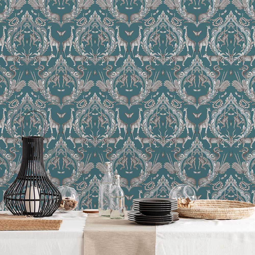 Menagerie Wallpaper - Teal - by Galerie