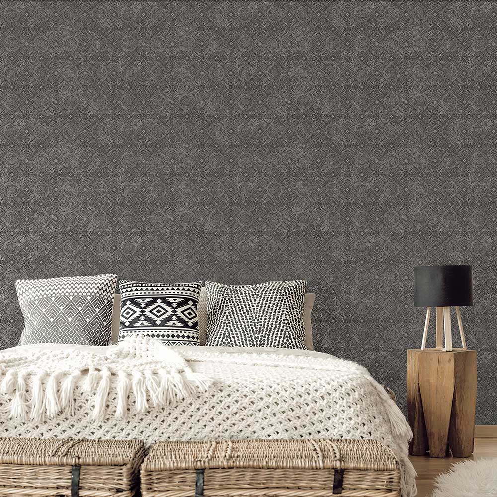 Moroccan Paisley Wallpaper - Charcoal - by Galerie
