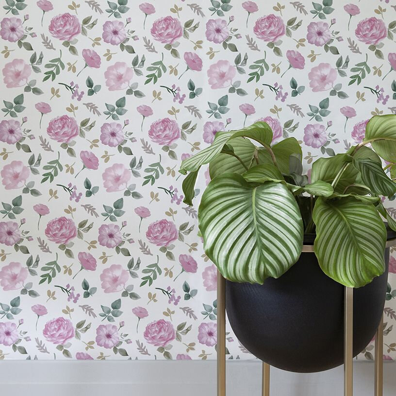 Boho Flowers Wallpaper - Posey Pink - by Stil Haven
