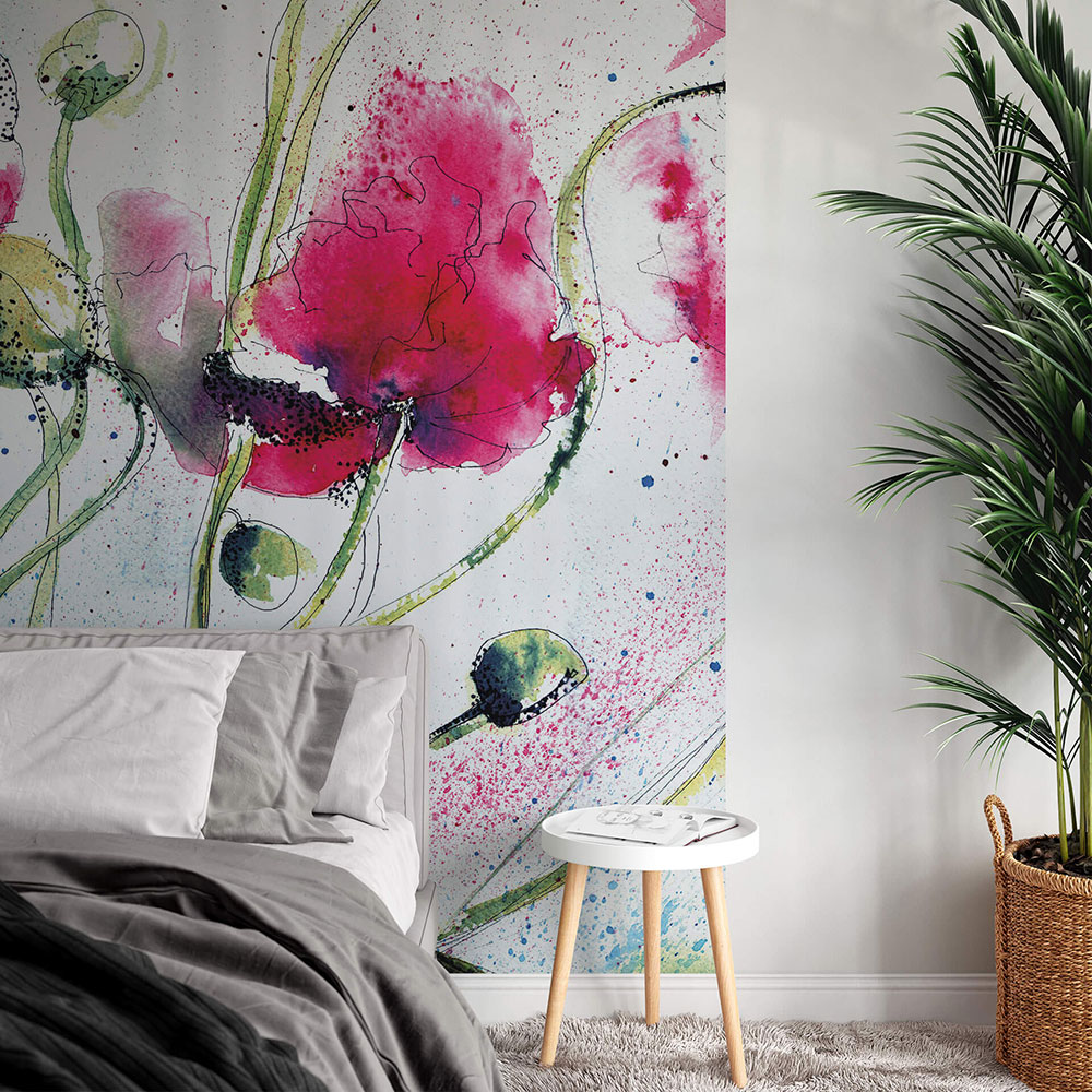 Poppies Watercolour Mural - Multi - by Anaglypta