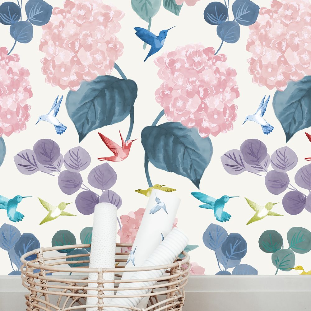 Hydrangeas & Hummingbird Wallpaper - Multi - by Stil Haven