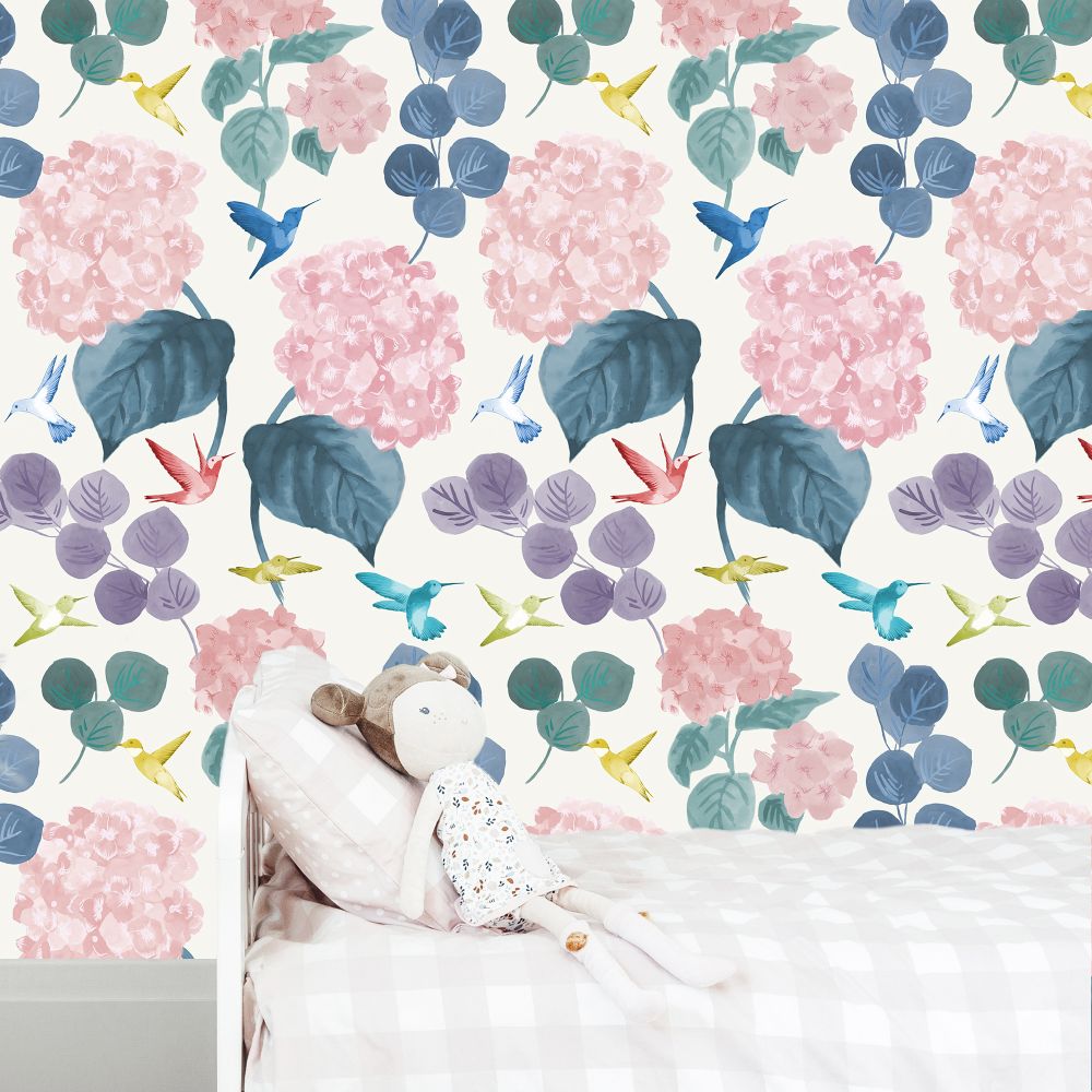Hydrangeas & Hummingbird Wallpaper - Multi - by Stil Haven