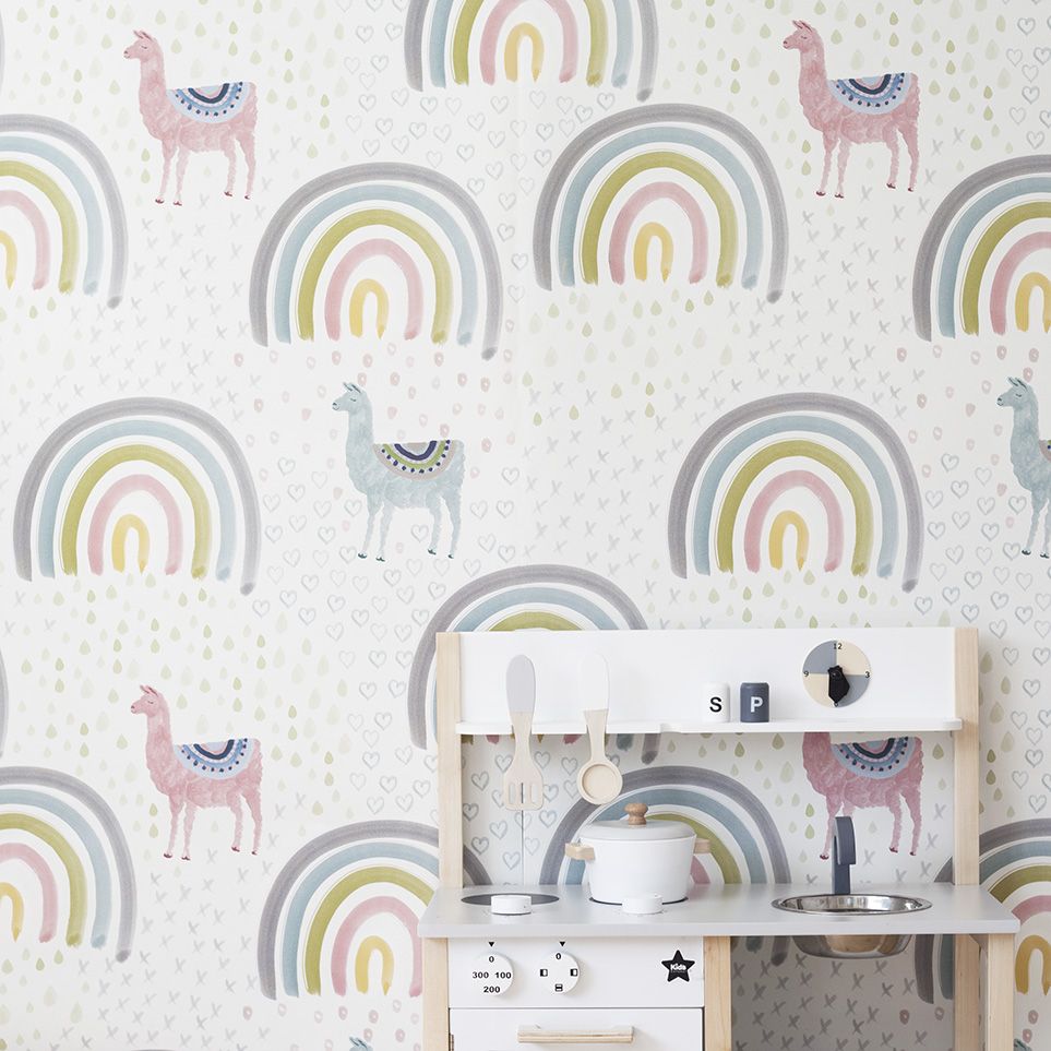 Llamas & Rainbows Wallpaper - Multi - by Stil Haven