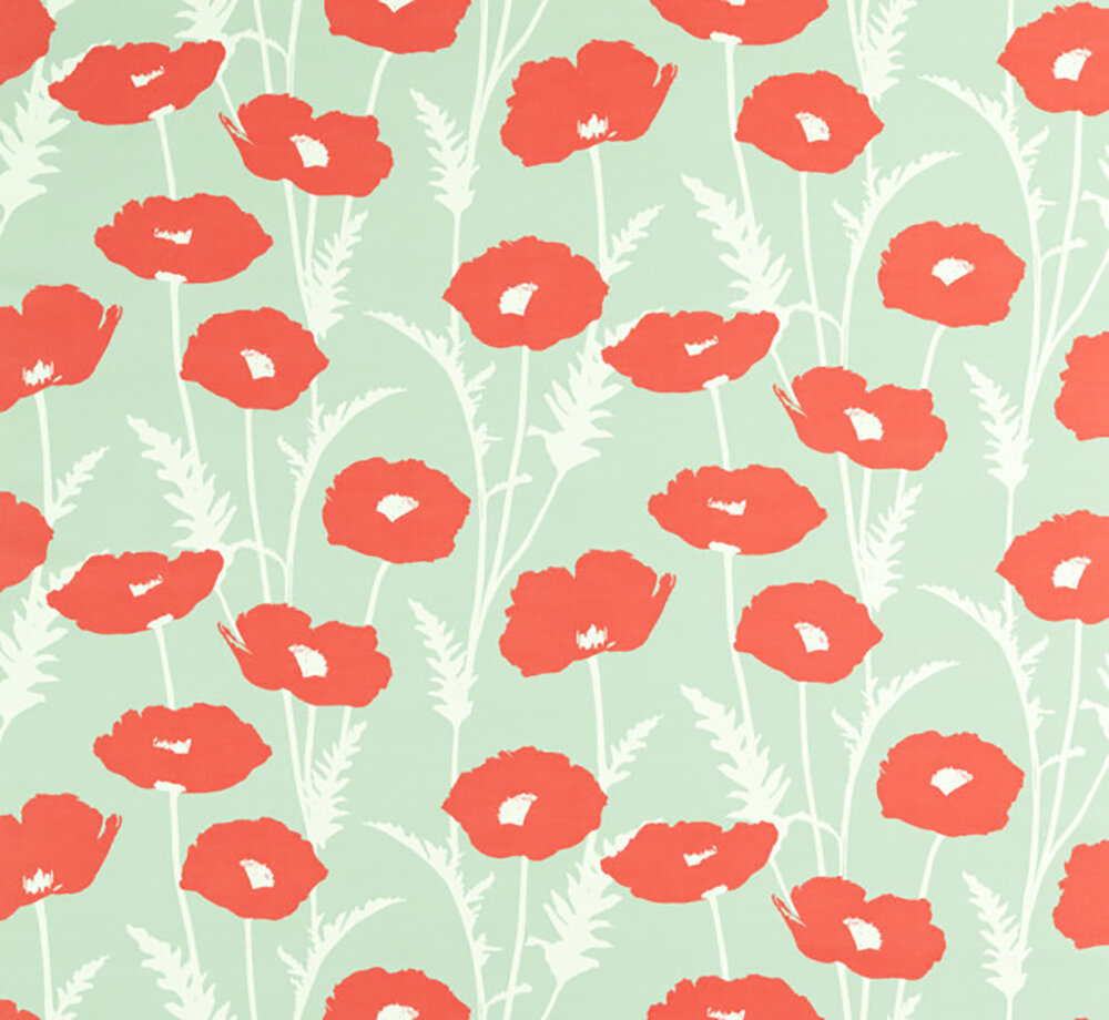 Poppy Pop  Fabric - Sage/ Poppy - by Scion