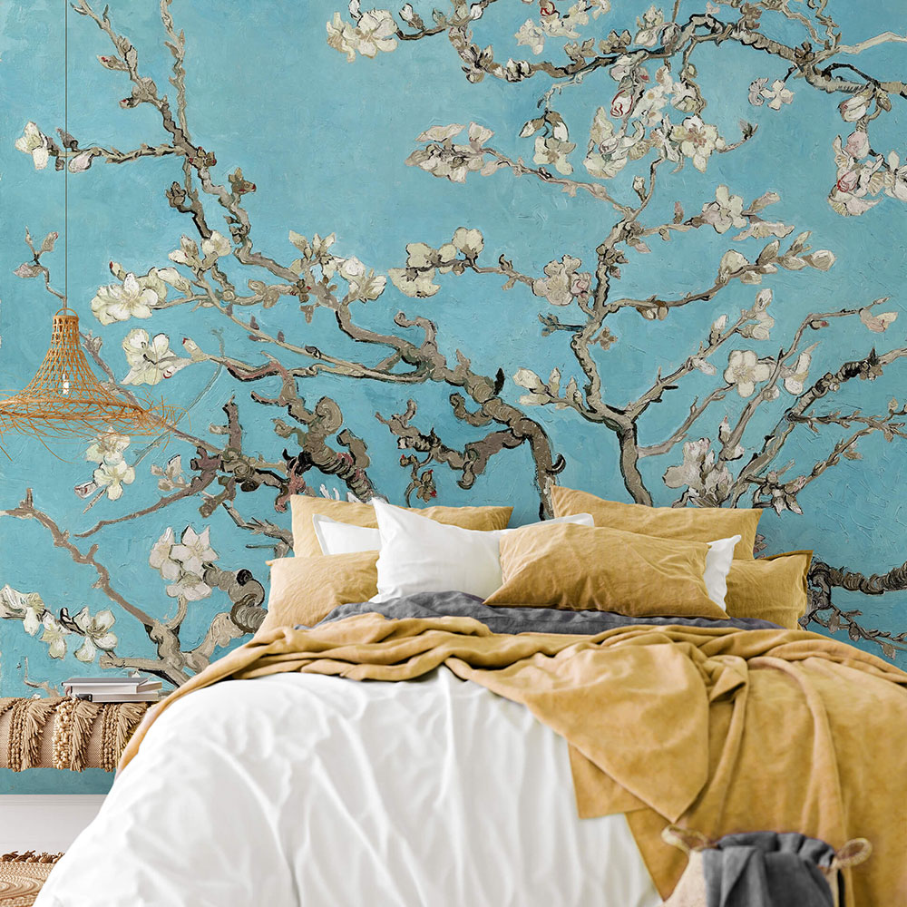 Almond Blossom Set of 8 panels Mural - Blue - by Anaglypta