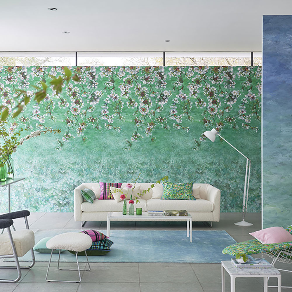 Assam Blossom Mural - Emerald - by Designers Guild