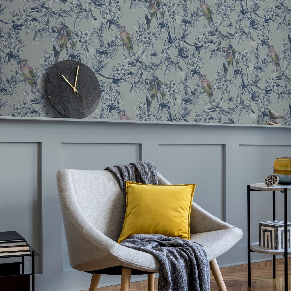 Macaw Wallpaper - Slate Blue - by Ted Baker