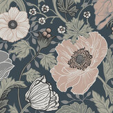 Anemone Wallpaper - Dark Blue/ Green - by Galerie. Click for more details and a description.