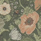Anemone Wallpaper - Green / Orange - by Galerie. Click for more details and a description.
