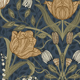 Filippa Wallpaper - Dark Blue/ Sage Green - by Galerie. Click for more details and a description.