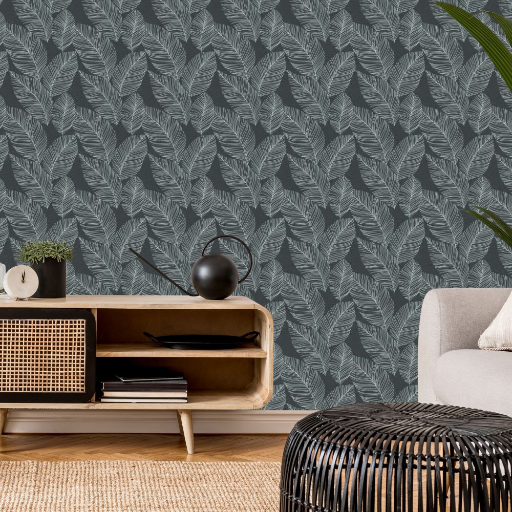 Quill Wallpaper - Black / Silver - by Galerie
