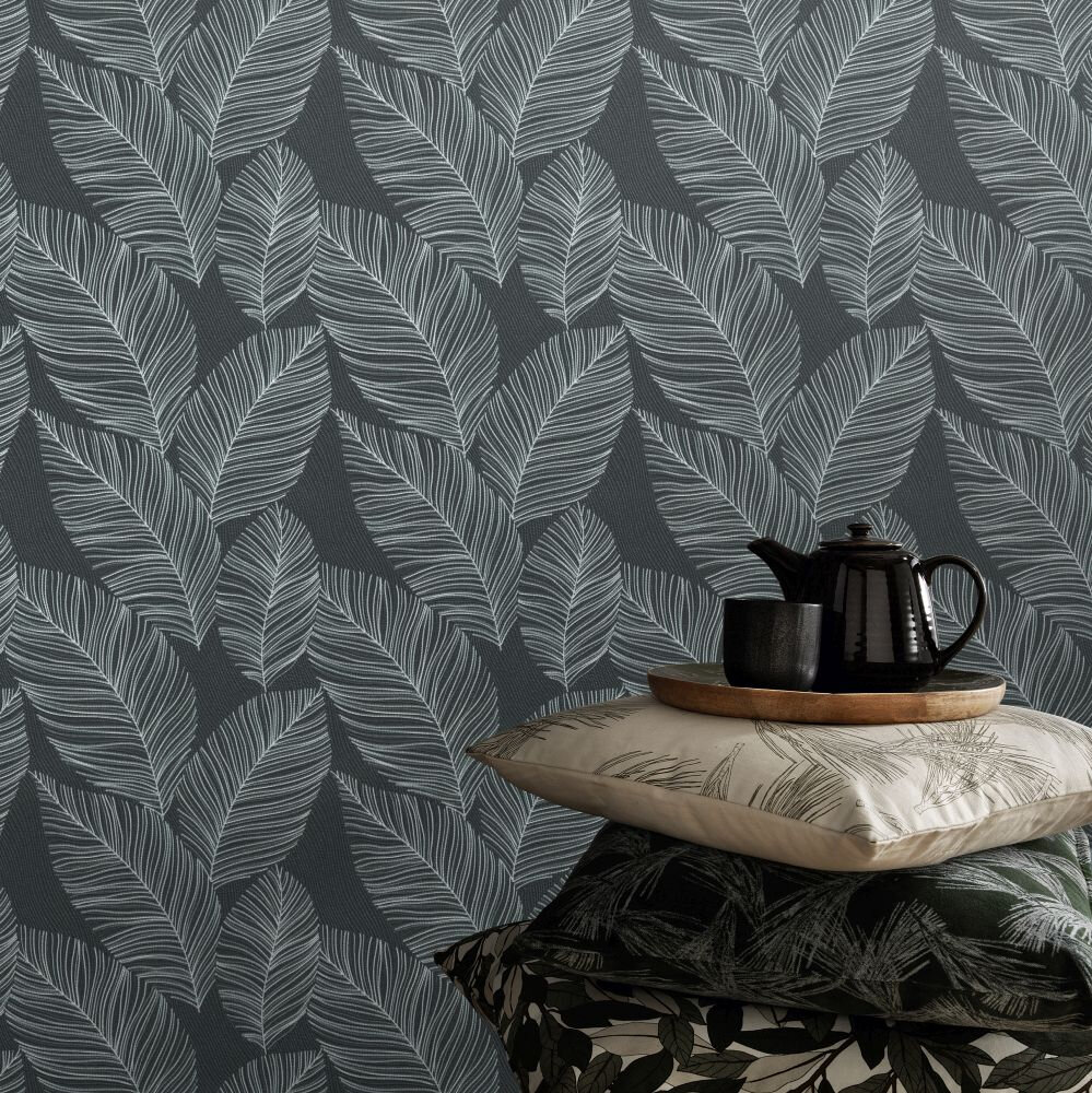 Quill Wallpaper - Black / Silver - by Galerie