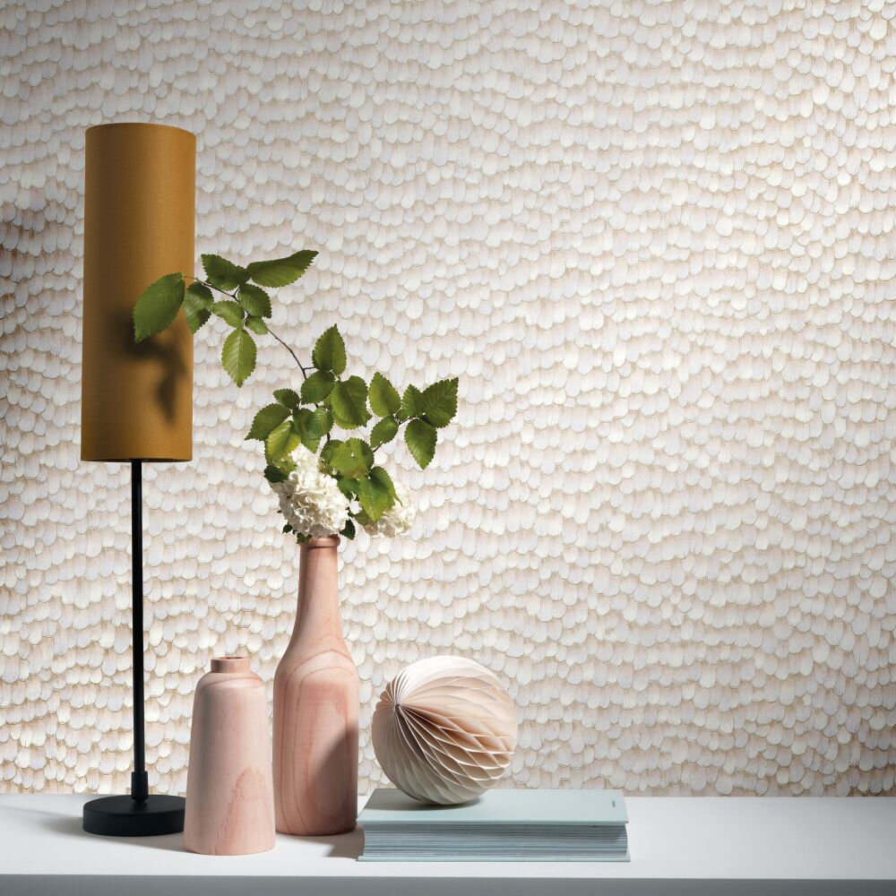 Feathers Wallpaper - Greige - by Galerie