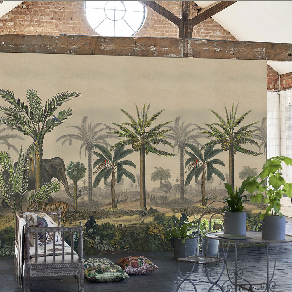 Palm Trail Scene 1 Mural - Sepia - by Designers Guild