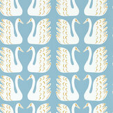 Swim Swam Swan Wallpaper - Sky/Chai - by Scion. Click for more details and a description.