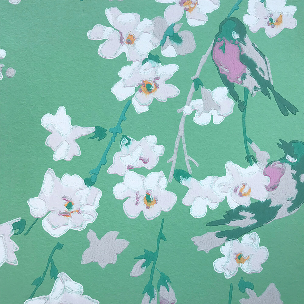 Massingberd Blossom Wallpaper - Verditer - by Little Greene