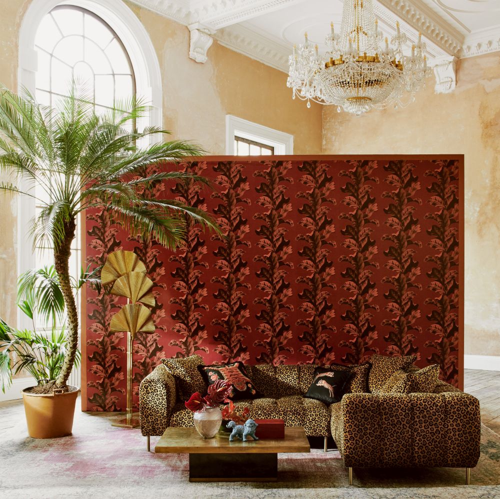 Oriental Leaves Wallpaper - Red - by Paloma Home