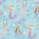 Mermaids Wallpaper - Blue - by Galerie. Click for more details and a description.