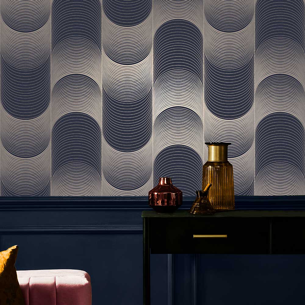 Eclipse Wallpaper - Navy / Pale Gold - by Graham & Brown