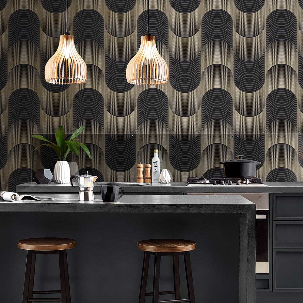 Eclipse Wallpaper - Black / Gold - by Graham & Brown