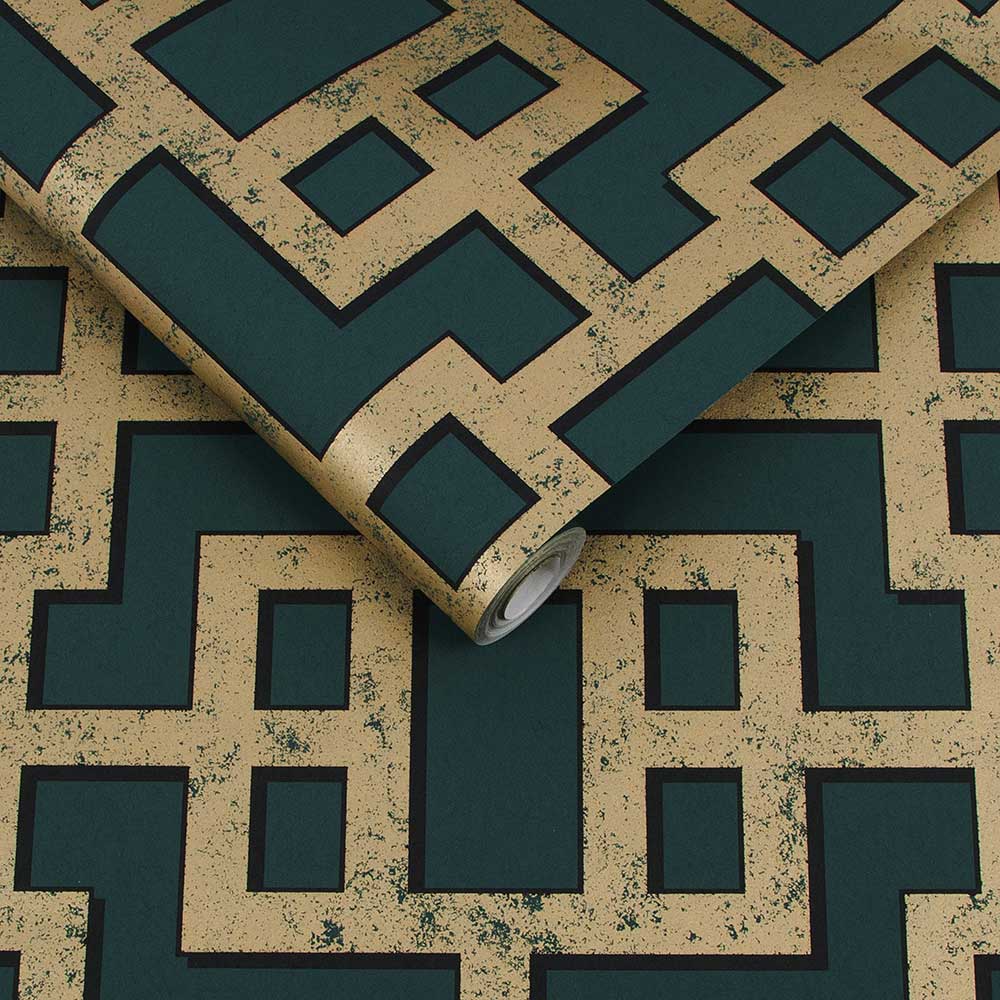Rendo Wallpaper - Green / Gold - by Graham & Brown