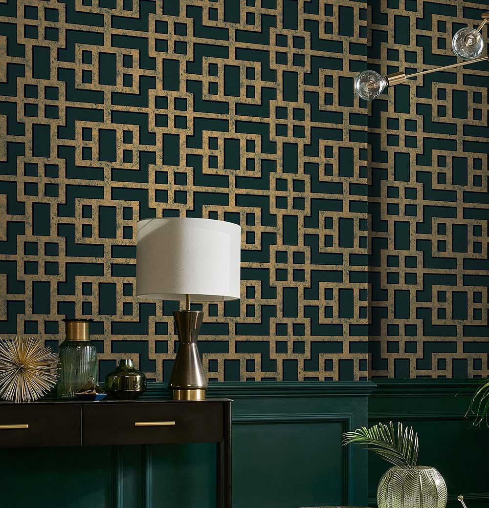 Rendo Wallpaper - Green / Gold - by Graham & Brown