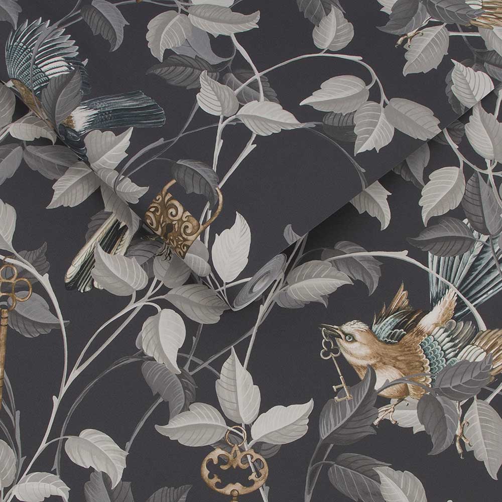 Lock and Key Wallpaper - Charcoal - by Graham & Brown