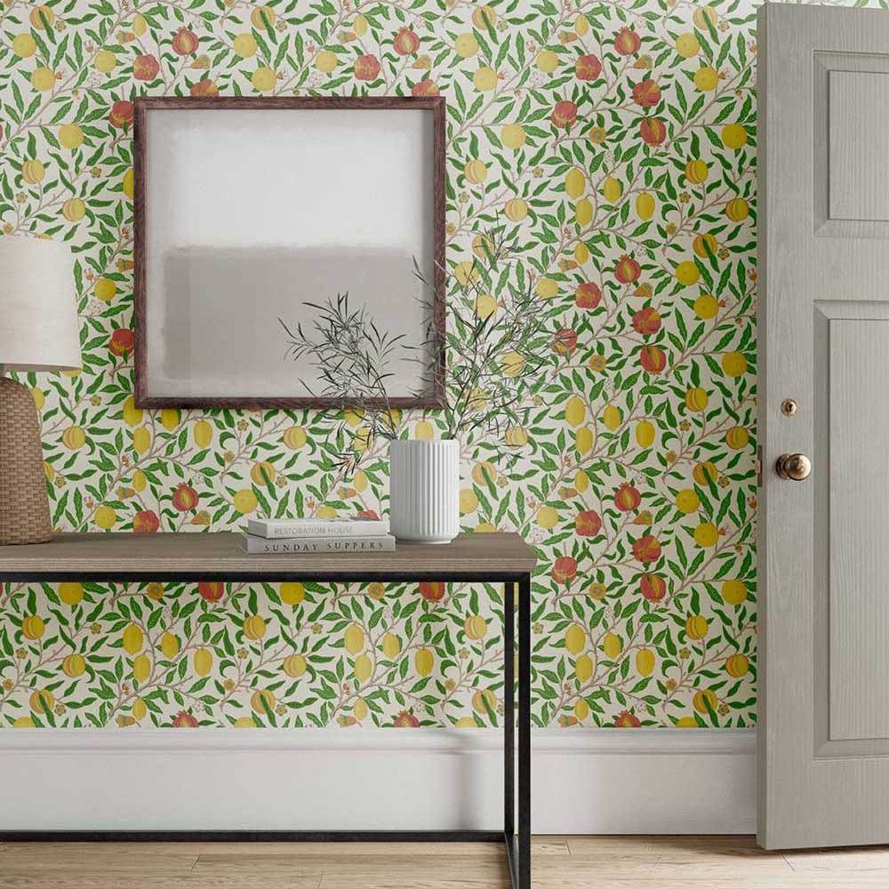Fruit Wallpaper - Leaf Green / Madder - by Morris