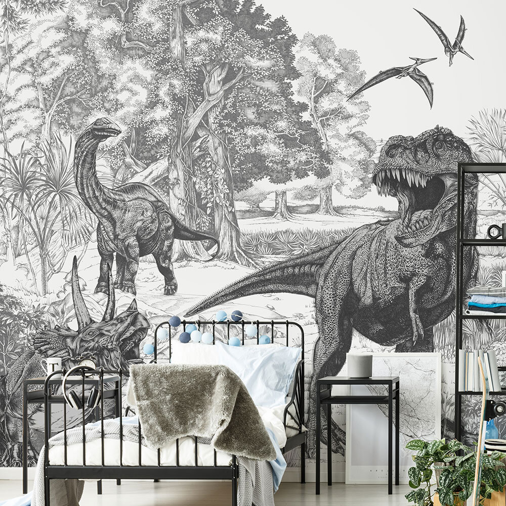 Dino Sketch Mural - Black/White - by Art for the home