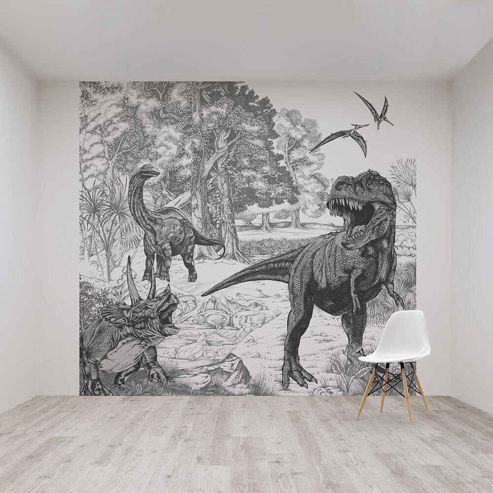 Dino Sketch Mural - Black/White - by Art for the home