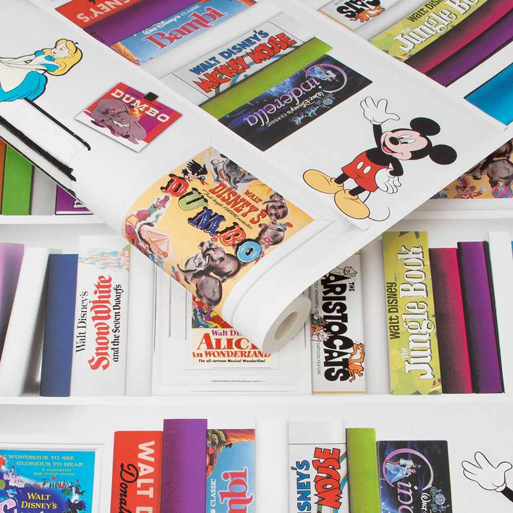 Disney Bookshelf Wallpaper - Multi - by Kids @ Home