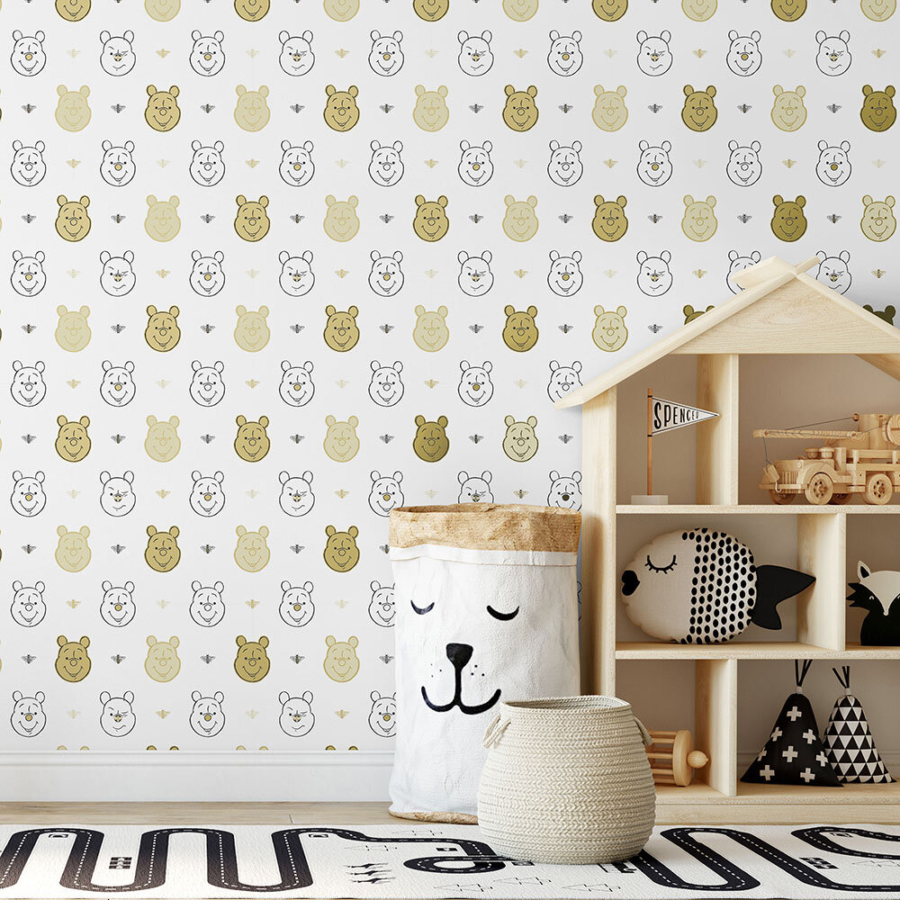 Bee Winnie the Pooh Wallpaper - White / Gold - by Kids @ Home