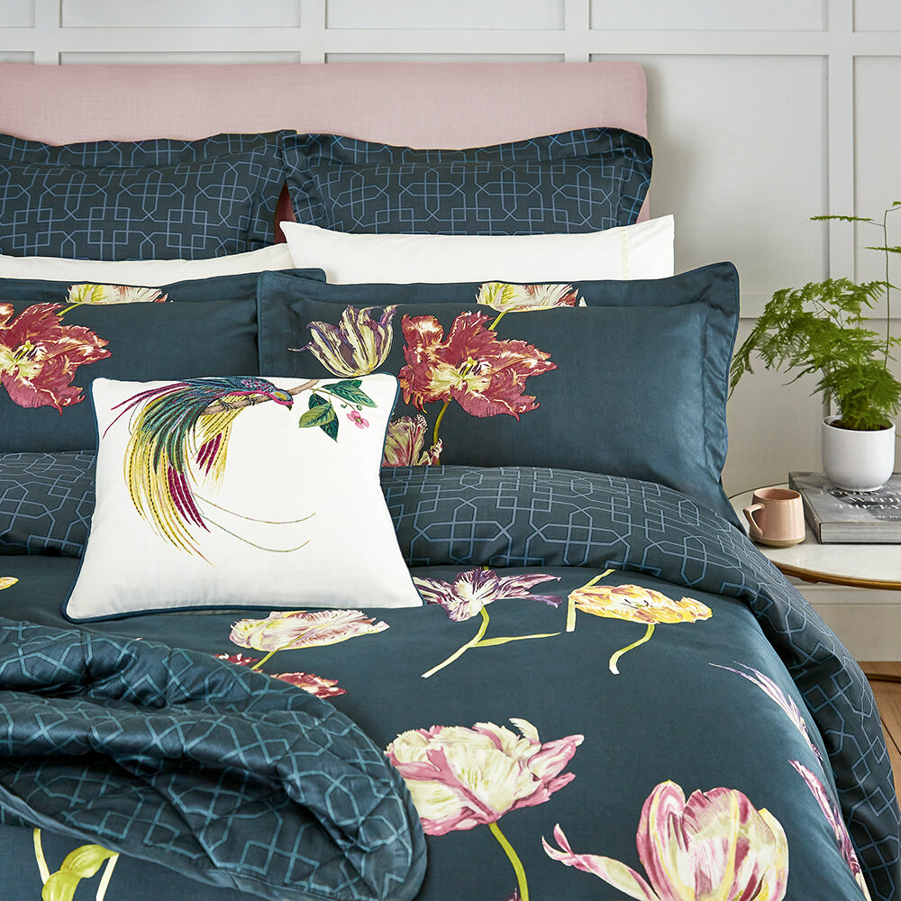 Tulipomania Quilted Throw - Ink - by Sanderson