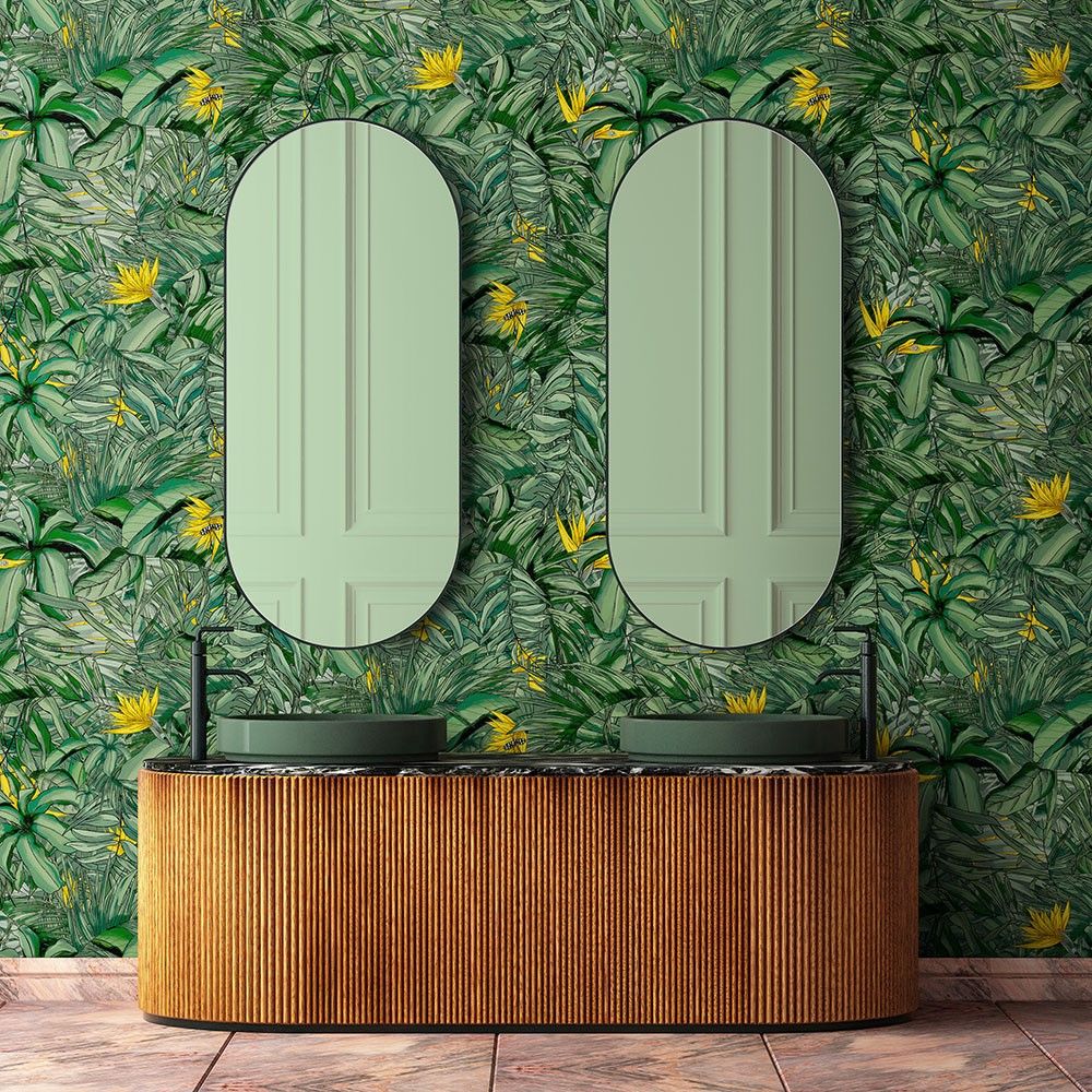 Tropical Forest Wallpaper - Dark Green & Yellow - by Brand McKenzie