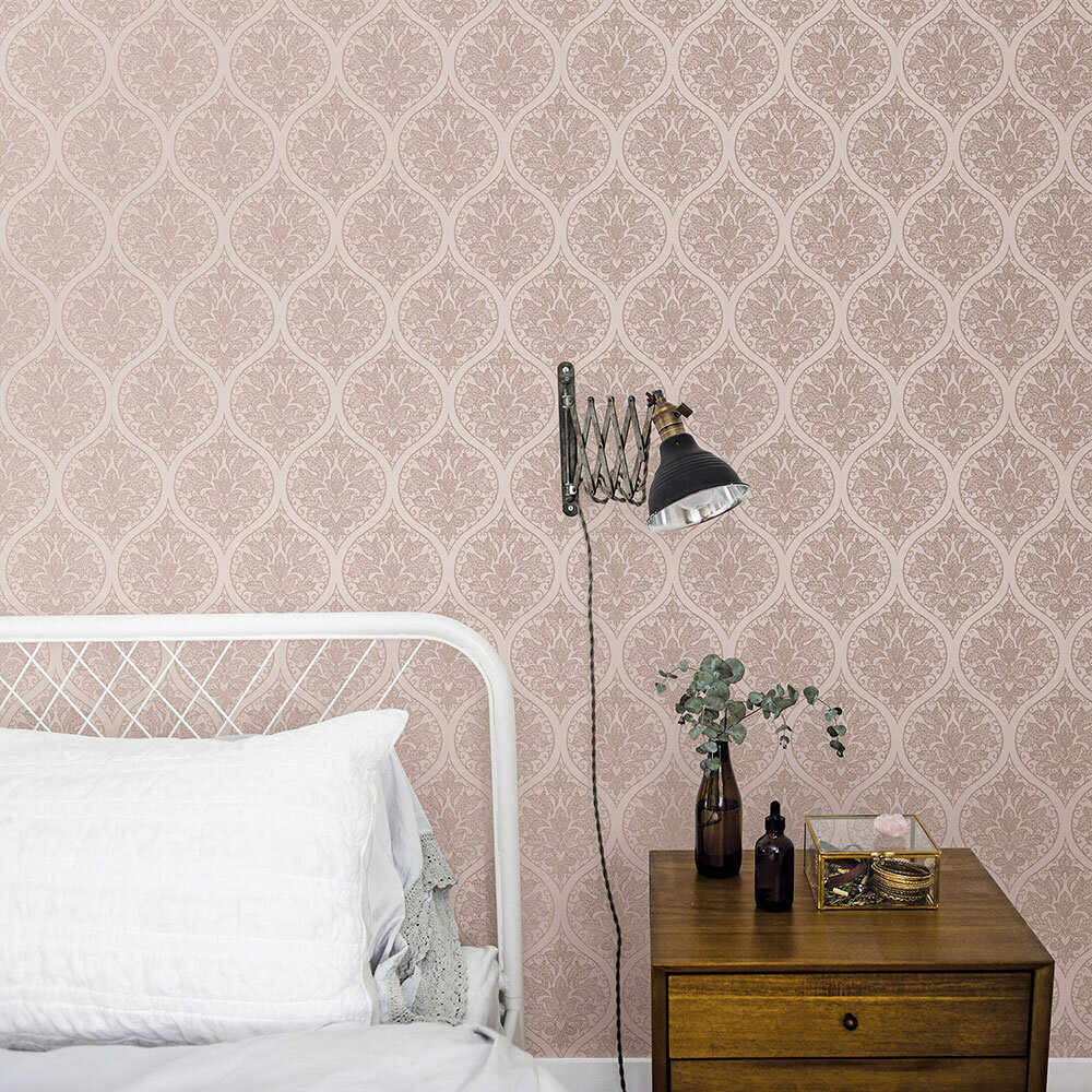 Emporium Ogee Wallpaper - Soft pink - by Galerie