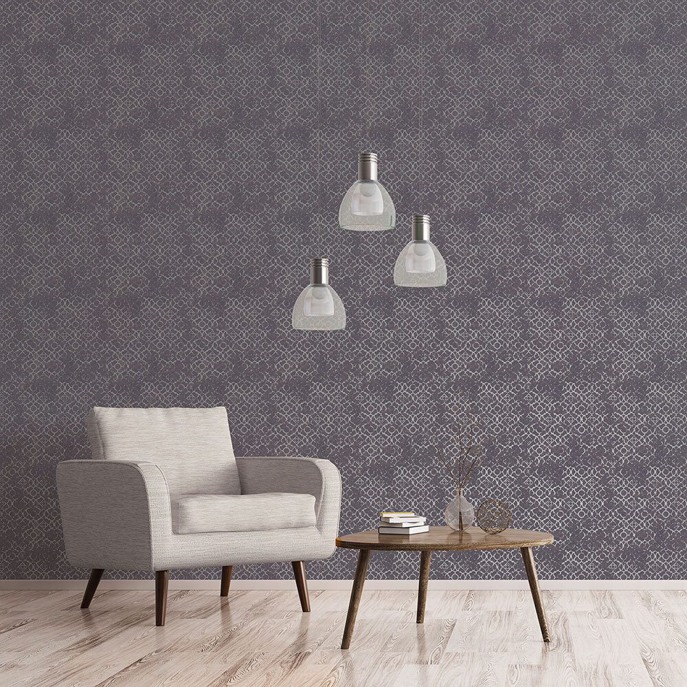 Aged Quatrefoil Wallpaper - Purple - by Galerie