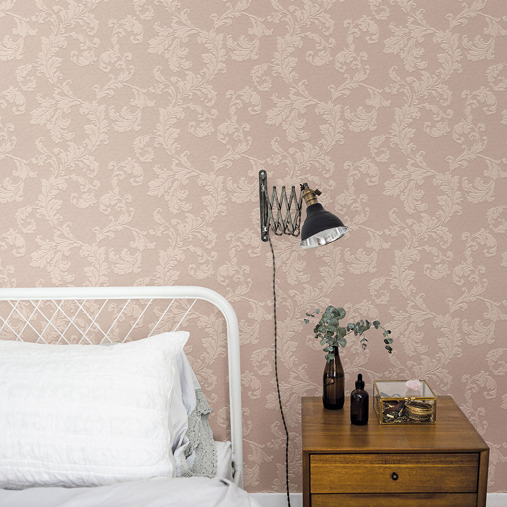Acanthus trail Wallpaper - Soft Pink - by Galerie
