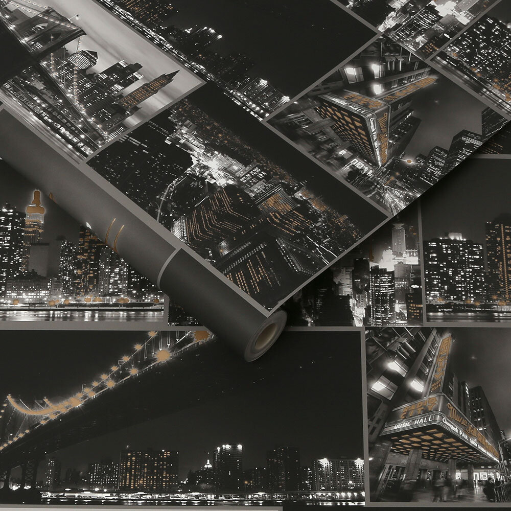 City at Night Wallpaper - Black - by Fresco