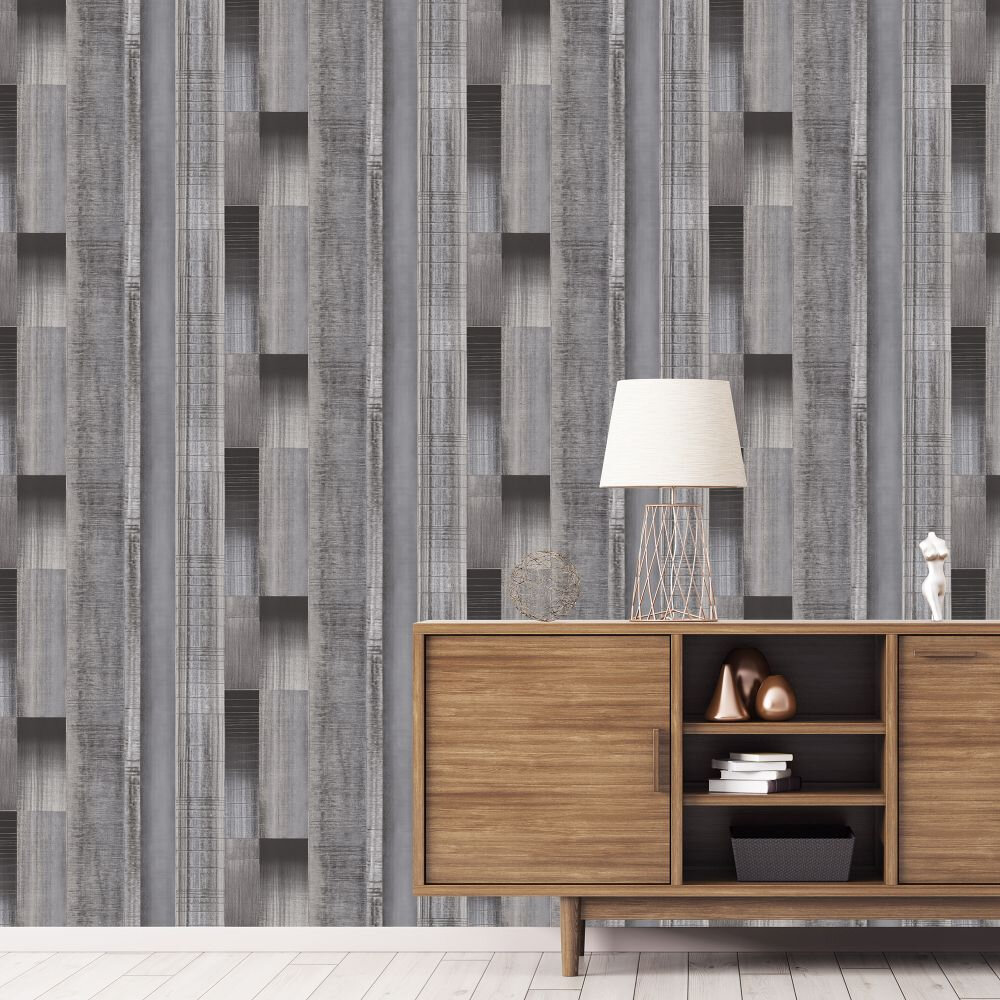 Agen Stripe Wallpaper - Charcoal - by Galerie