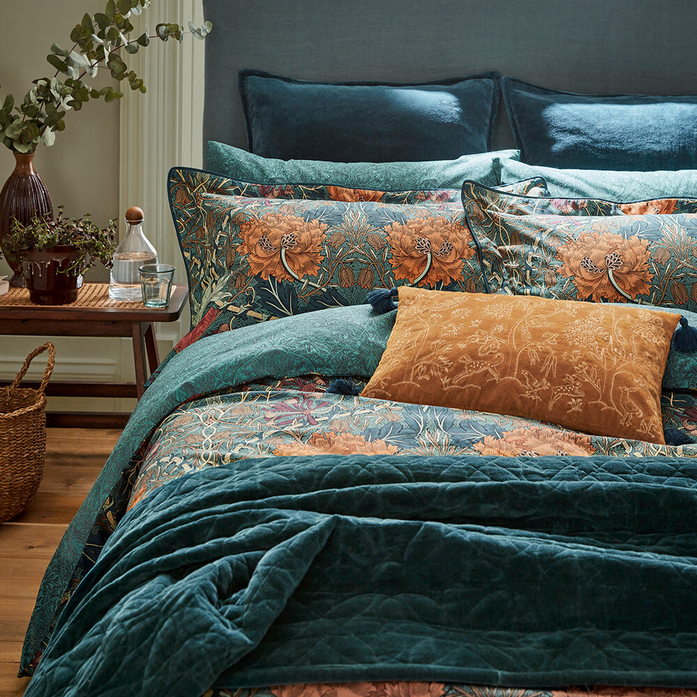 Honeysuckle and Tulip Duvet Cover - Mulberry and Teal - by Morris