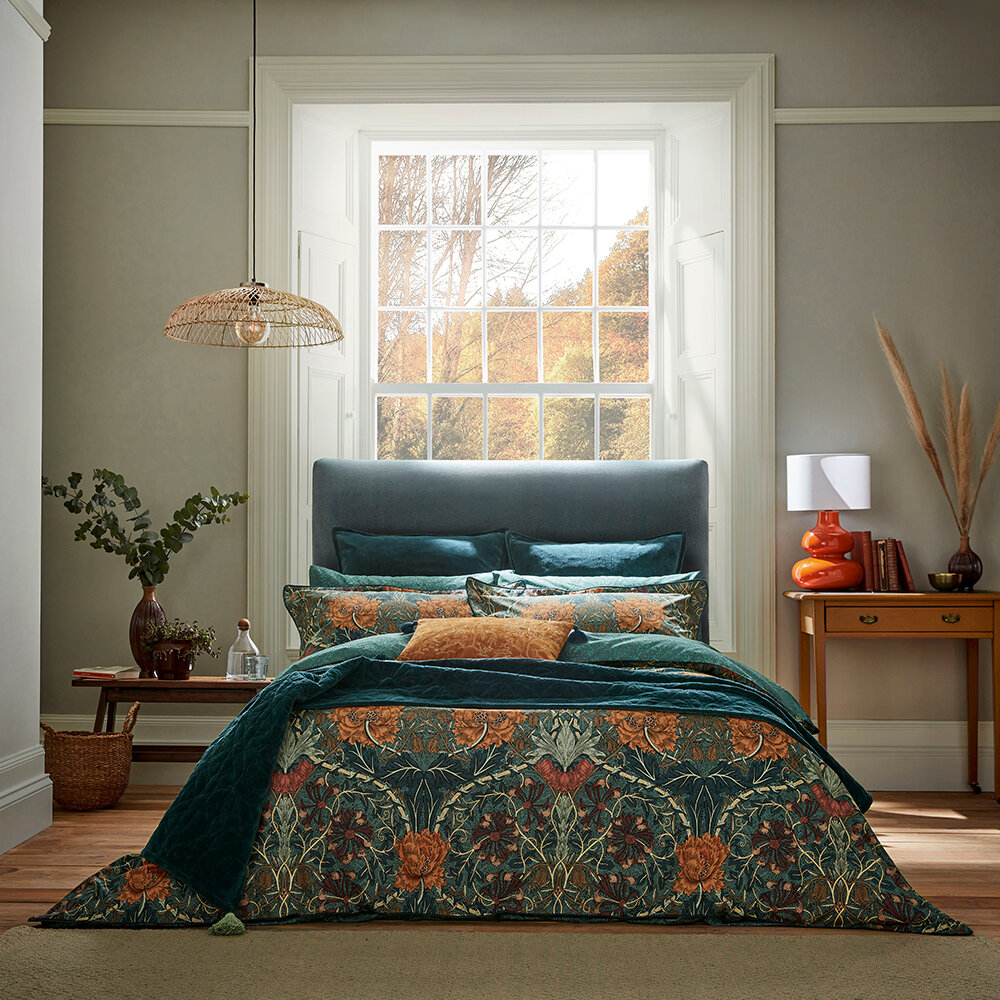 Honeysuckle and Tulip Duvet Cover - Mulberry and Teal - by Morris