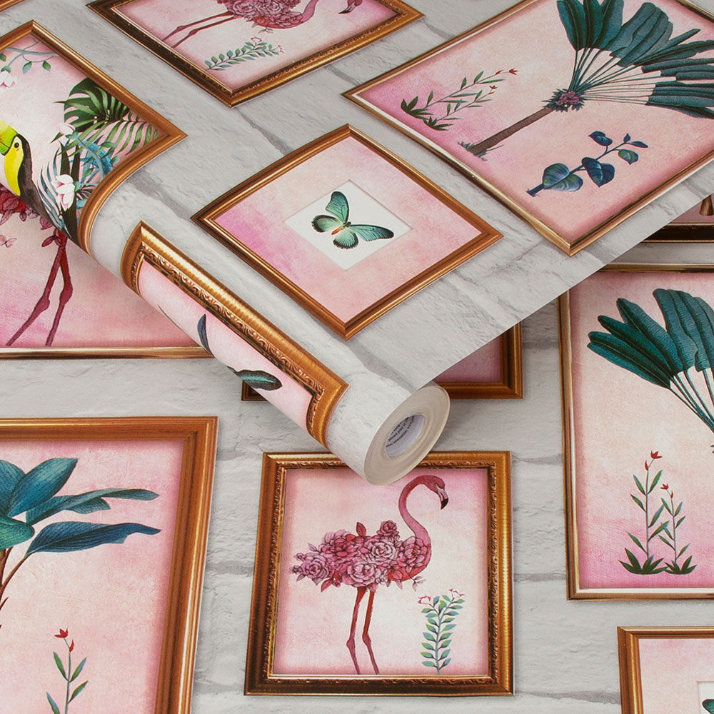 Tropical Frame Wallpaper - Pink - by Fresco