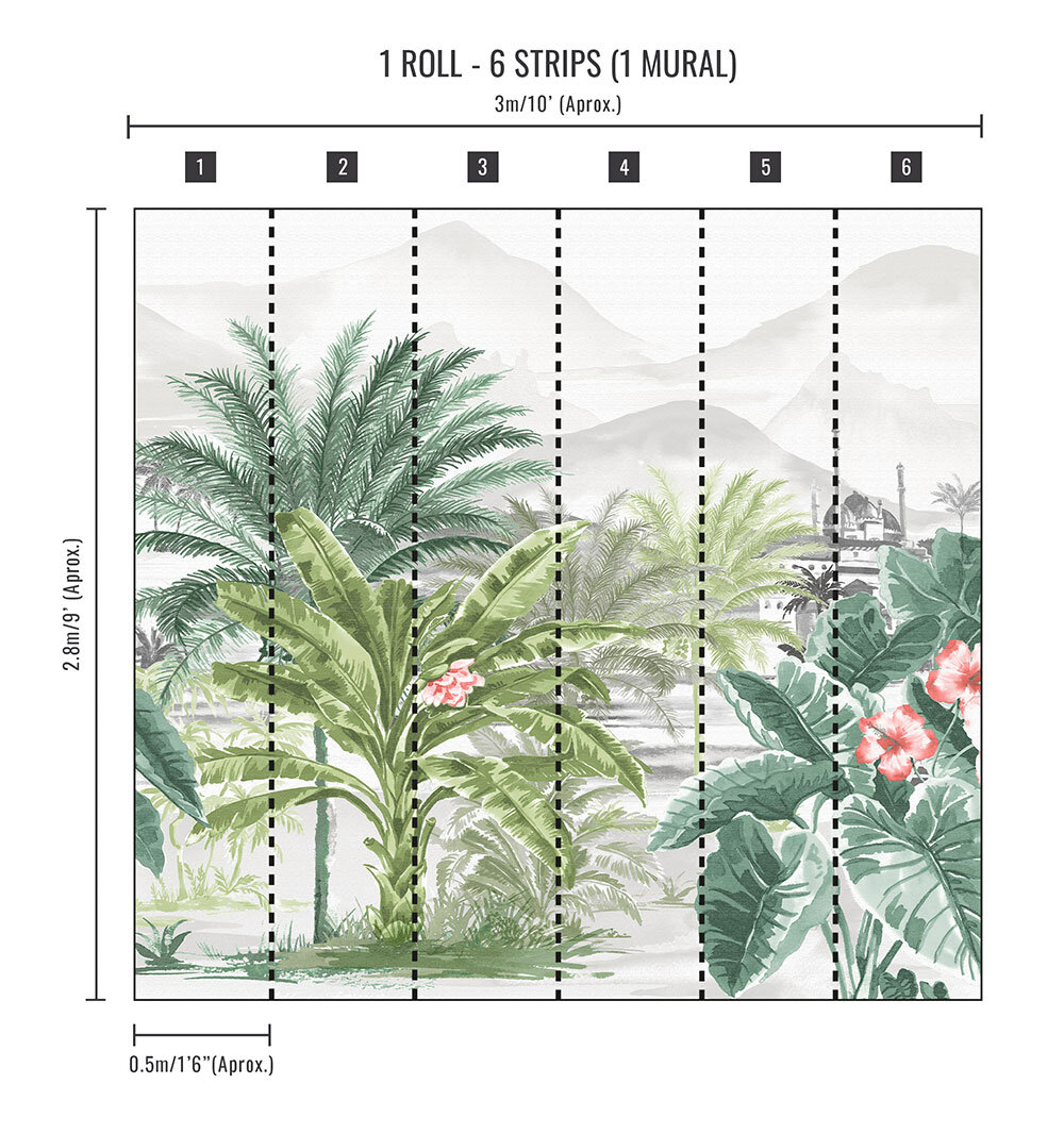 Tropical Forest Mural - Green - by Art for the home